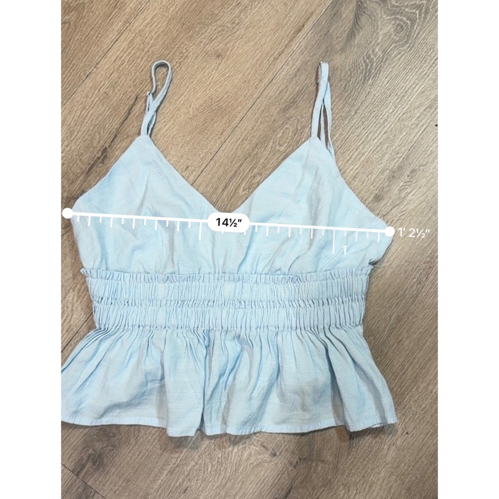 Pants Store Sky Blue Smocked Peplum Cami Top Ruffle Hem casual chic Size Small - Picture 4 of 7